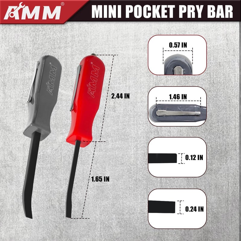 AMM 4 PCS Pocket Pry Bar Set, Mini Pry Bar with Magnet Top and Pocket Clip, 4.5" Small Pry Bar for Home Office, Car Repair Gadgets, Electronics and Mechanics Repair - Image 2